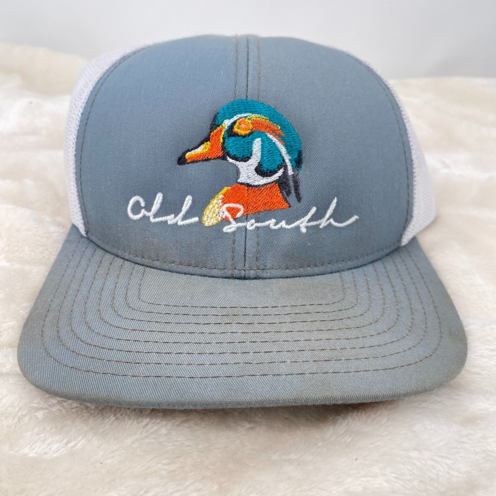Old South Snapback Hat Pacific Headwear 104C Gray White Mesh Mallard Duck Cap